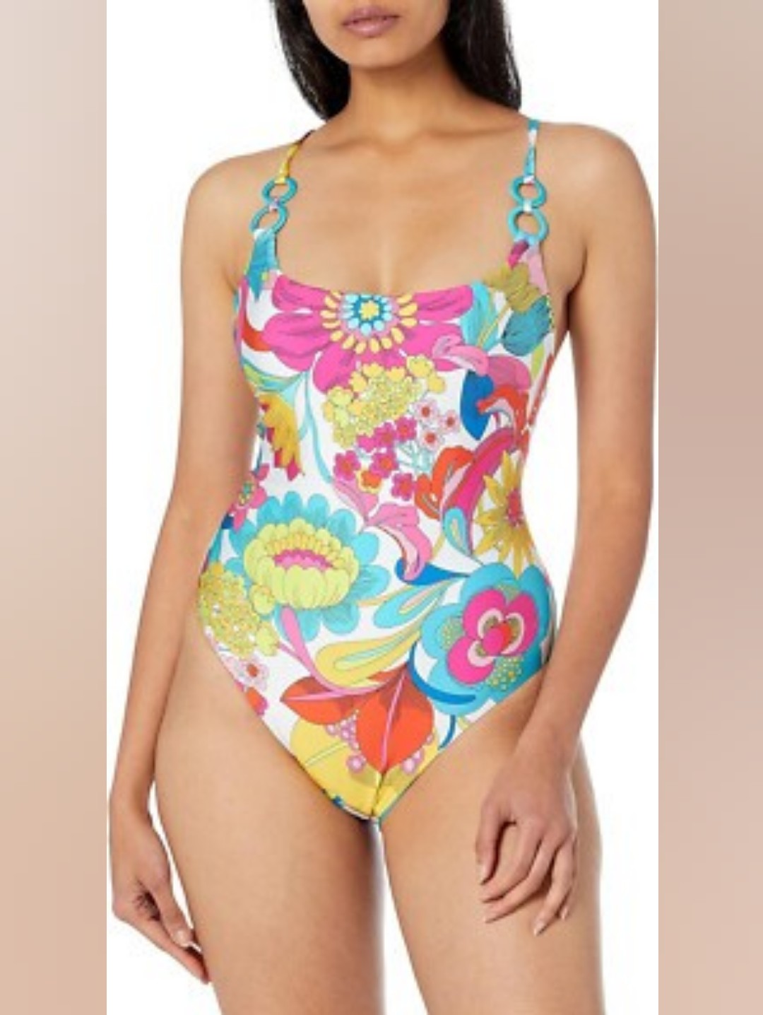 Trina Turk Fontaine Strappy Convertible Back One Piece Floral Swimsuit Size 14